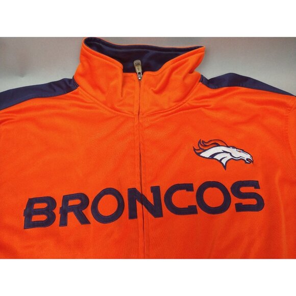 Denver Broncos Fleece NFL Full Zip Team Apparel XLT Orange Blue Mock Neck - Picture 2 of 6